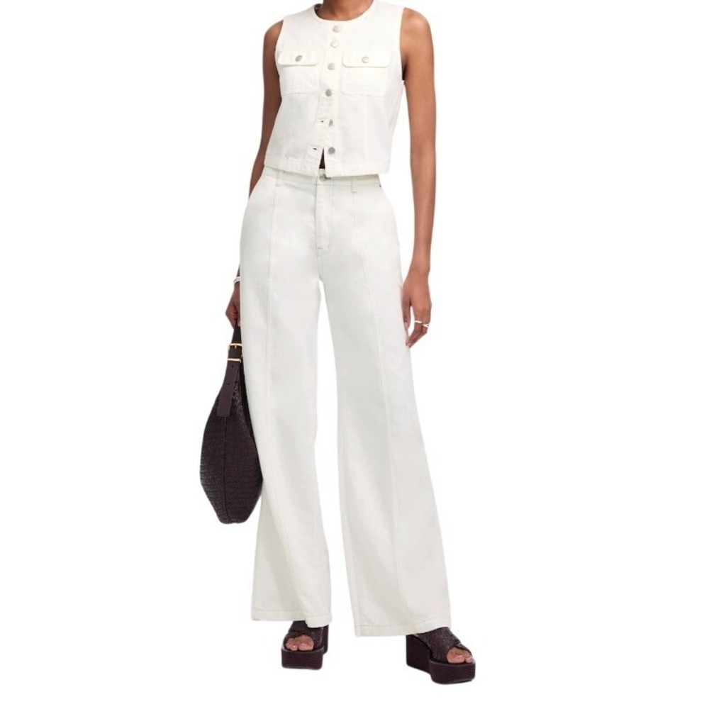 NWT Madewell Wide Sweep Trouser Denim Jeans Cream Size 27 Wide Leg Spring Summer